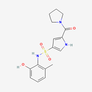 molecular formula C16H19N3O4S B7080390 N-(2-hydroxy-6-methylphenyl)-5-(pyrrolidine-1-carbonyl)-1H-pyrrole-3-sulfonamide 