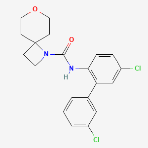 molecular formula C20H20Cl2N2O2 B7080396 N-[4-chloro-2-(3-chlorophenyl)phenyl]-7-oxa-1-azaspiro[3.5]nonane-1-carboxamide 