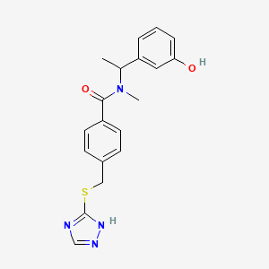 molecular formula C19H20N4O2S B7080407 N-[1-(3-hydroxyphenyl)ethyl]-N-methyl-4-(1H-1,2,4-triazol-5-ylsulfanylmethyl)benzamide 
