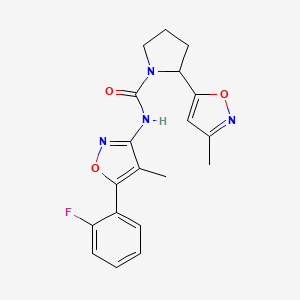 molecular formula C19H19FN4O3 B7080425 N-[5-(2-fluorophenyl)-4-methyl-1,2-oxazol-3-yl]-2-(3-methyl-1,2-oxazol-5-yl)pyrrolidine-1-carboxamide 