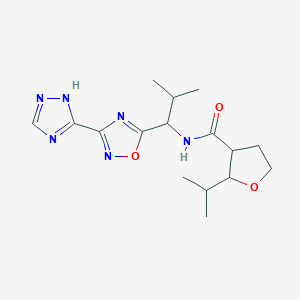 molecular formula C16H24N6O3 B7080541 N-[2-methyl-1-[3-(1H-1,2,4-triazol-5-yl)-1,2,4-oxadiazol-5-yl]propyl]-2-propan-2-yloxolane-3-carboxamide 
