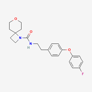 molecular formula C22H25FN2O3 B7080556 N-[2-[4-(4-fluorophenoxy)phenyl]ethyl]-7-oxa-1-azaspiro[3.5]nonane-1-carboxamide 