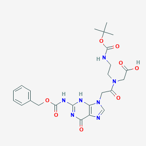 molecular formula C24H29N7O8 B070807 2-[2-[(2-methylpropan-2-yl)oxycarbonylamino]ethyl-[2-[6-oxo-2-(phenylmethoxycarbonylamino)-3H-purin-9-yl]acetyl]amino]acetic acid CAS No. 169287-77-8