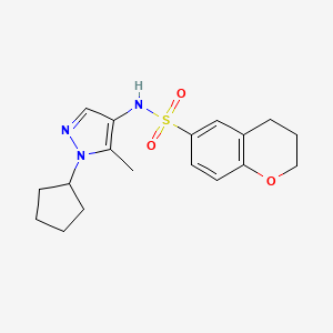 molecular formula C18H23N3O3S B7081033 N-(1-cyclopentyl-5-methylpyrazol-4-yl)-3,4-dihydro-2H-chromene-6-sulfonamide 