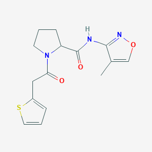 molecular formula C15H17N3O3S B7081125 N-(4-methyl-1,2-oxazol-3-yl)-1-(2-thiophen-2-ylacetyl)pyrrolidine-2-carboxamide 