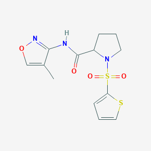molecular formula C13H15N3O4S2 B7081127 N-(4-methyl-1,2-oxazol-3-yl)-1-thiophen-2-ylsulfonylpyrrolidine-2-carboxamide 