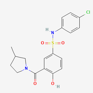 molecular formula C18H19ClN2O4S B7081366 N-(4-chlorophenyl)-4-hydroxy-3-(3-methylpyrrolidine-1-carbonyl)benzenesulfonamide 