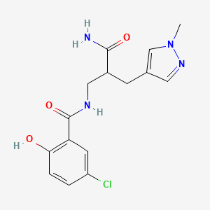 molecular formula C15H17ClN4O3 B7081466 N-[3-amino-2-[(1-methylpyrazol-4-yl)methyl]-3-oxopropyl]-5-chloro-2-hydroxybenzamide 