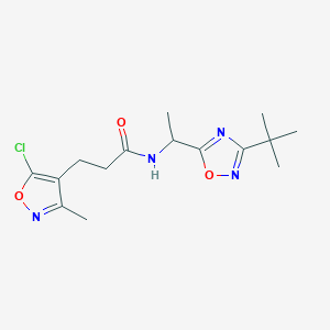 molecular formula C15H21ClN4O3 B7081585 N-[1-(3-tert-butyl-1,2,4-oxadiazol-5-yl)ethyl]-3-(5-chloro-3-methyl-1,2-oxazol-4-yl)propanamide 