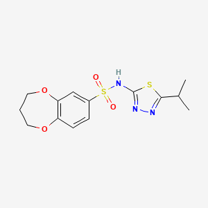molecular formula C14H17N3O4S2 B7081588 N-(5-propan-2-yl-1,3,4-thiadiazol-2-yl)-3,4-dihydro-2H-1,5-benzodioxepine-7-sulfonamide 