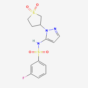 molecular formula C13H14FN3O4S2 B7081623 N-[2-(1,1-dioxothiolan-3-yl)pyrazol-3-yl]-3-fluorobenzenesulfonamide 