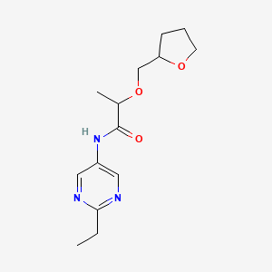 molecular formula C14H21N3O3 B7081654 N-(2-ethylpyrimidin-5-yl)-2-(oxolan-2-ylmethoxy)propanamide 