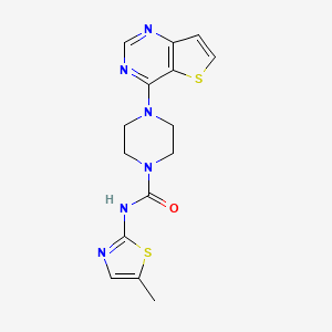 molecular formula C15H16N6OS2 B7081682 N-(5-methyl-1,3-thiazol-2-yl)-4-thieno[3,2-d]pyrimidin-4-ylpiperazine-1-carboxamide 