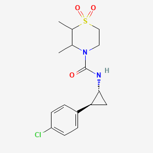 molecular formula C16H21ClN2O3S B7081796 N-[(1R,2S)-2-(4-chlorophenyl)cyclopropyl]-2,3-dimethyl-1,1-dioxo-1,4-thiazinane-4-carboxamide 