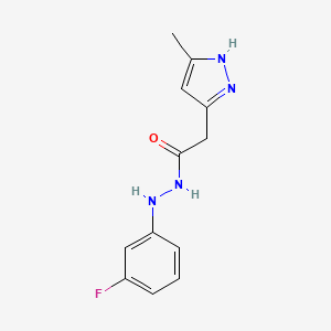molecular formula C12H13FN4O B7082220 N'-(3-fluorophenyl)-2-(5-methyl-1H-pyrazol-3-yl)acetohydrazide 