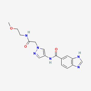 molecular formula C16H18N6O3 B7082538 N-[1-[2-(2-methoxyethylamino)-2-oxoethyl]pyrazol-4-yl]-3H-benzimidazole-5-carboxamide 