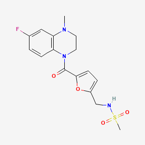 molecular formula C16H18FN3O4S B7082577 N-[[5-(6-fluoro-4-methyl-2,3-dihydroquinoxaline-1-carbonyl)furan-2-yl]methyl]methanesulfonamide 