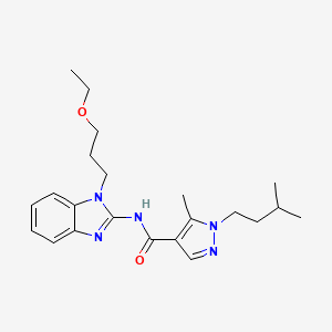 molecular formula C22H31N5O2 B7082663 N-[1-(3-ethoxypropyl)benzimidazol-2-yl]-5-methyl-1-(3-methylbutyl)pyrazole-4-carboxamide 