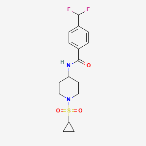 molecular formula C16H20F2N2O3S B7082667 N-(1-cyclopropylsulfonylpiperidin-4-yl)-4-(difluoromethyl)benzamide 