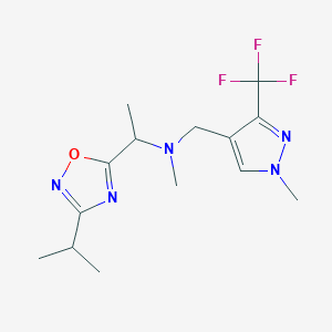 molecular formula C14H20F3N5O B7082824 N-methyl-N-[[1-methyl-3-(trifluoromethyl)pyrazol-4-yl]methyl]-1-(3-propan-2-yl-1,2,4-oxadiazol-5-yl)ethanamine 