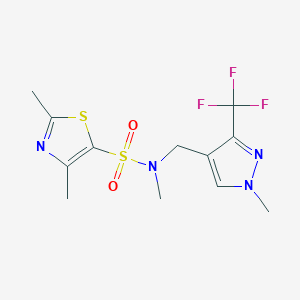 molecular formula C12H15F3N4O2S2 B7082891 N,2,4-trimethyl-N-[[1-methyl-3-(trifluoromethyl)pyrazol-4-yl]methyl]-1,3-thiazole-5-sulfonamide 