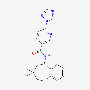 molecular formula C21H23N5O B7083055 N-(7,7-dimethyl-5,6,8,9-tetrahydrobenzo[7]annulen-5-yl)-6-(1,2,4-triazol-1-yl)pyridine-3-carboxamide 