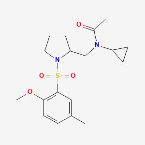 molecular formula C18H26N2O4S B7083125 N-cyclopropyl-N-[[1-(2-methoxy-5-methylphenyl)sulfonylpyrrolidin-2-yl]methyl]acetamide 