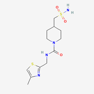 molecular formula C12H20N4O3S2 B7083188 N-[(4-methyl-1,3-thiazol-2-yl)methyl]-4-(sulfamoylmethyl)piperidine-1-carboxamide 