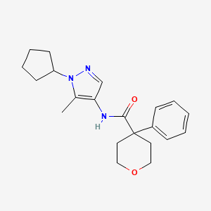 molecular formula C21H27N3O2 B7083478 N-(1-cyclopentyl-5-methylpyrazol-4-yl)-4-phenyloxane-4-carboxamide 
