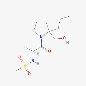 molecular formula C12H24N2O4S B7083495 N-[1-[2-(hydroxymethyl)-2-propylpyrrolidin-1-yl]-1-oxopropan-2-yl]methanesulfonamide 
