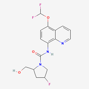 molecular formula C16H16F3N3O3 B7083611 N-[5-(difluoromethoxy)quinolin-8-yl]-4-fluoro-2-(hydroxymethyl)pyrrolidine-1-carboxamide 