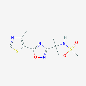molecular formula C10H14N4O3S2 B7083652 N-[2-[5-(4-methyl-1,3-thiazol-5-yl)-1,2,4-oxadiazol-3-yl]propan-2-yl]methanesulfonamide 
