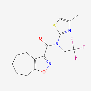 molecular formula C15H16F3N3O2S B7083661 N-(4-methyl-1,3-thiazol-2-yl)-N-(2,2,2-trifluoroethyl)-5,6,7,8-tetrahydro-4H-cyclohepta[d][1,2]oxazole-3-carboxamide 