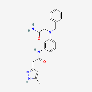 molecular formula C21H23N5O2 B7083952 N-[3-[(2-amino-2-oxoethyl)-benzylamino]phenyl]-2-(5-methyl-1H-pyrazol-3-yl)acetamide 
