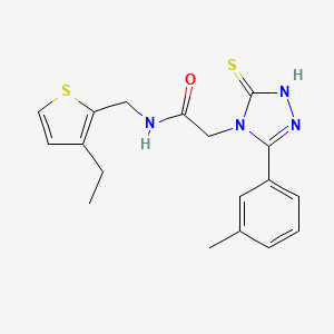 molecular formula C18H20N4OS2 B7084016 N-[(3-ethylthiophen-2-yl)methyl]-2-[3-(3-methylphenyl)-5-sulfanylidene-1H-1,2,4-triazol-4-yl]acetamide 