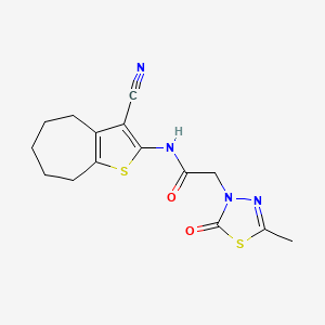 molecular formula C15H16N4O2S2 B7084266 N-(3-cyano-5,6,7,8-tetrahydro-4H-cyclohepta[b]thiophen-2-yl)-2-(5-methyl-2-oxo-1,3,4-thiadiazol-3-yl)acetamide 