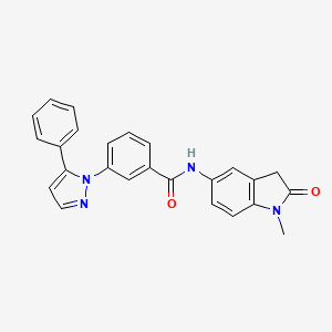molecular formula C25H20N4O2 B7084378 N-(1-methyl-2-oxo-3H-indol-5-yl)-3-(5-phenylpyrazol-1-yl)benzamide 