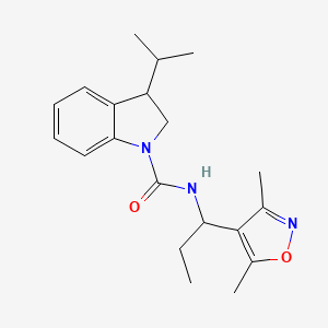 molecular formula C20H27N3O2 B7084427 N-[1-(3,5-dimethyl-1,2-oxazol-4-yl)propyl]-3-propan-2-yl-2,3-dihydroindole-1-carboxamide 