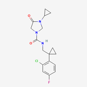 molecular formula C17H19ClFN3O2 B7084504 N-[[1-(2-chloro-4-fluorophenyl)cyclopropyl]methyl]-3-cyclopropyl-4-oxoimidazolidine-1-carboxamide 