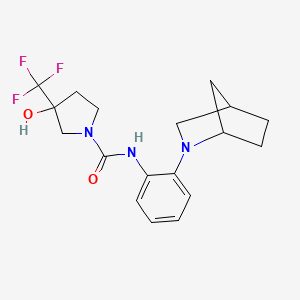 molecular formula C18H22F3N3O2 B7084517 N-[2-(2-azabicyclo[2.2.1]heptan-2-yl)phenyl]-3-hydroxy-3-(trifluoromethyl)pyrrolidine-1-carboxamide 