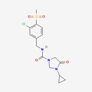 molecular formula C15H18ClN3O4S B7084524 N-[(3-chloro-4-methylsulfonylphenyl)methyl]-3-cyclopropyl-4-oxoimidazolidine-1-carboxamide 