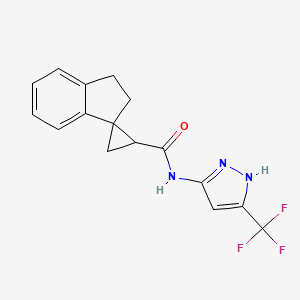 molecular formula C16H14F3N3O B7084614 N-[5-(trifluoromethyl)-1H-pyrazol-3-yl]spiro[1,2-dihydroindene-3,2'-cyclopropane]-1'-carboxamide 