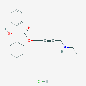 molecular formula C22H32ClNO3 B070851 Benzeneacetic acid, alpha-cyclohexyl-alpha-hydroxy-, 4-(ethylamino)-1,1-dimethyl-2-butynyl ester, hydrochloride, (R)- CAS No. 192204-99-2