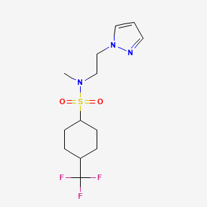 molecular formula C13H20F3N3O2S B7085330 N-methyl-N-(2-pyrazol-1-ylethyl)-4-(trifluoromethyl)cyclohexane-1-sulfonamide 