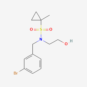 molecular formula C13H18BrNO3S B7085408 N-[(3-bromophenyl)methyl]-N-(2-hydroxyethyl)-1-methylcyclopropane-1-sulfonamide 