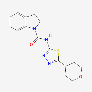 molecular formula C16H18N4O2S B7085944 N-[5-(oxan-4-yl)-1,3,4-thiadiazol-2-yl]-2,3-dihydroindole-1-carboxamide 