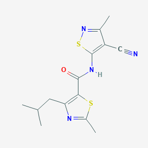 molecular formula C14H16N4OS2 B7086511 N-(4-cyano-3-methyl-1,2-thiazol-5-yl)-2-methyl-4-(2-methylpropyl)-1,3-thiazole-5-carboxamide 