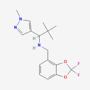 molecular formula C17H21F2N3O2 B7087099 N-[(2,2-difluoro-1,3-benzodioxol-4-yl)methyl]-2,2-dimethyl-1-(1-methylpyrazol-4-yl)propan-1-amine 