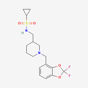 molecular formula C17H22F2N2O4S B7087141 N-[[1-[(2,2-difluoro-1,3-benzodioxol-4-yl)methyl]piperidin-3-yl]methyl]cyclopropanesulfonamide 