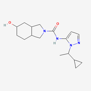 molecular formula C17H26N4O2 B7087349 N-[2-(1-cyclopropylethyl)pyrazol-3-yl]-5-hydroxy-1,3,3a,4,5,6,7,7a-octahydroisoindole-2-carboxamide 